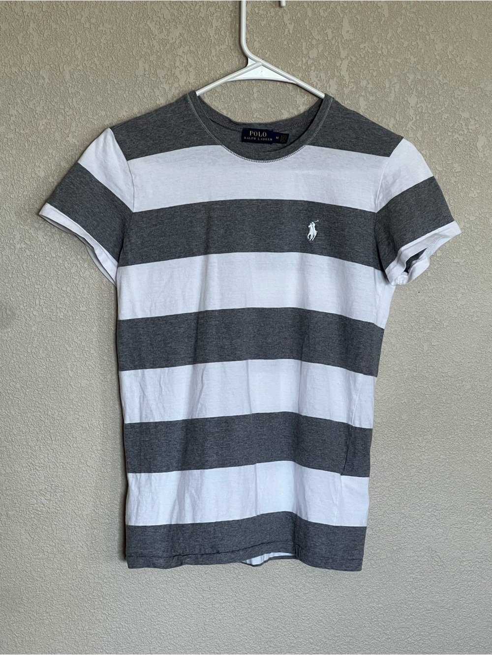 Polo by Ralph Lauren Men’s White & Gray Wide-Stripe Short Sleeve Tee